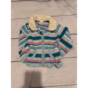 Wonder Kids Zip Up Striped Sweater Faux Fur Collar